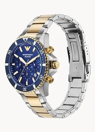 EMPORIO ARMANI DIVER CHRONOGRAPH BLUE DIAL BITONE BRACELET AR11362