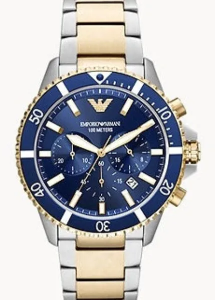 EMPORIO ARMANI DIVER CHRONOGRAPH BLUE DIAL BITONE BRACELET AR11362