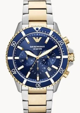 EMPORIO ARMANI DIVER CHRONOGRAPH BLUE DIAL BITONE BRACELET AR11362