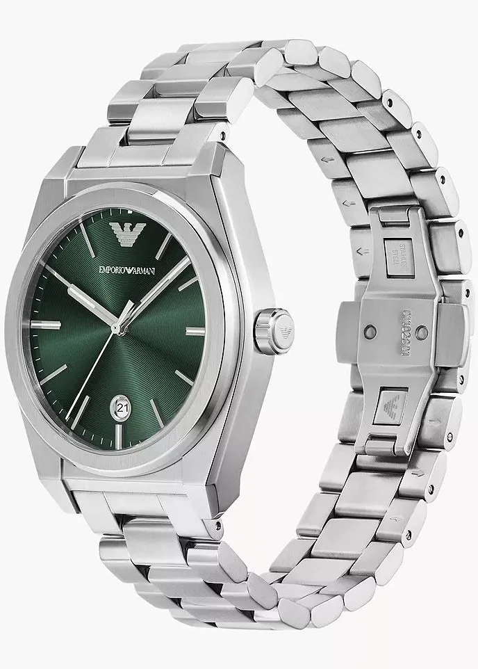 EMPORIO ARMANI FEDERICO GREEN DIAL STAINLESS STEEL BRACELET AR11621