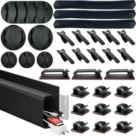 Eveo Desk Cable Management Kit - Under Desk Cord Organizer with Cable Raceway, Sleeve, Adhesive Clips