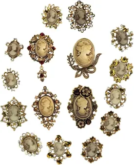 Ezing Vintage Princess Frame Crystal Cameo Brooches Pins Set for Women