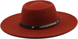 Fedoras Hats for Women Wide Brim Dress Hat Felted Hat Panama Church Wedding Men Cap Rust red 56-58CM