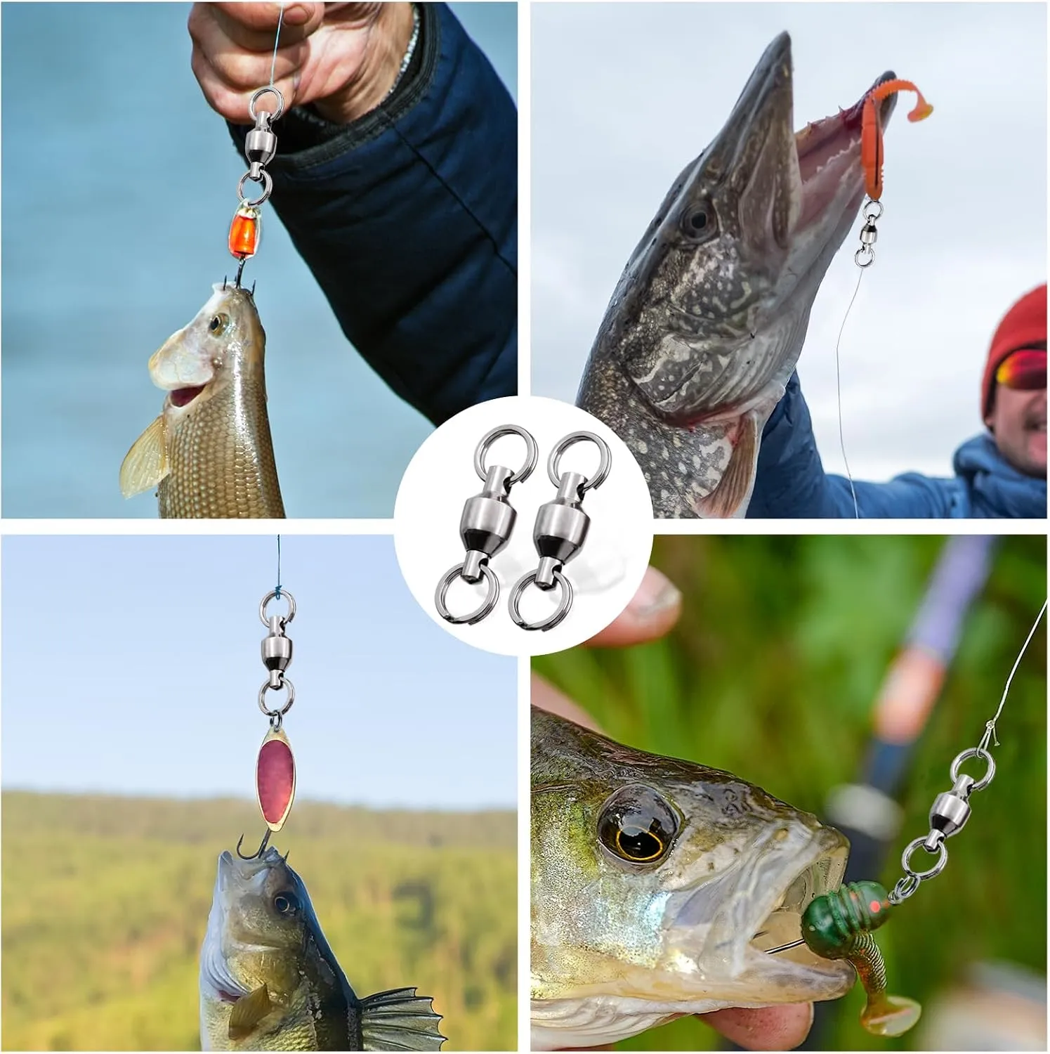 Fishing Swivels with Split Rings, 25/50pcs Ball Bearing Swivel Speed Clips Stainless Quick Change Connector for Saltwater