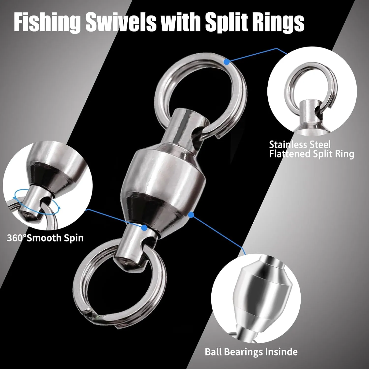 Fishing Swivels with Split Rings, 25/50pcs Ball Bearing Swivel Speed Clips Stainless Quick Change Connector for Saltwater