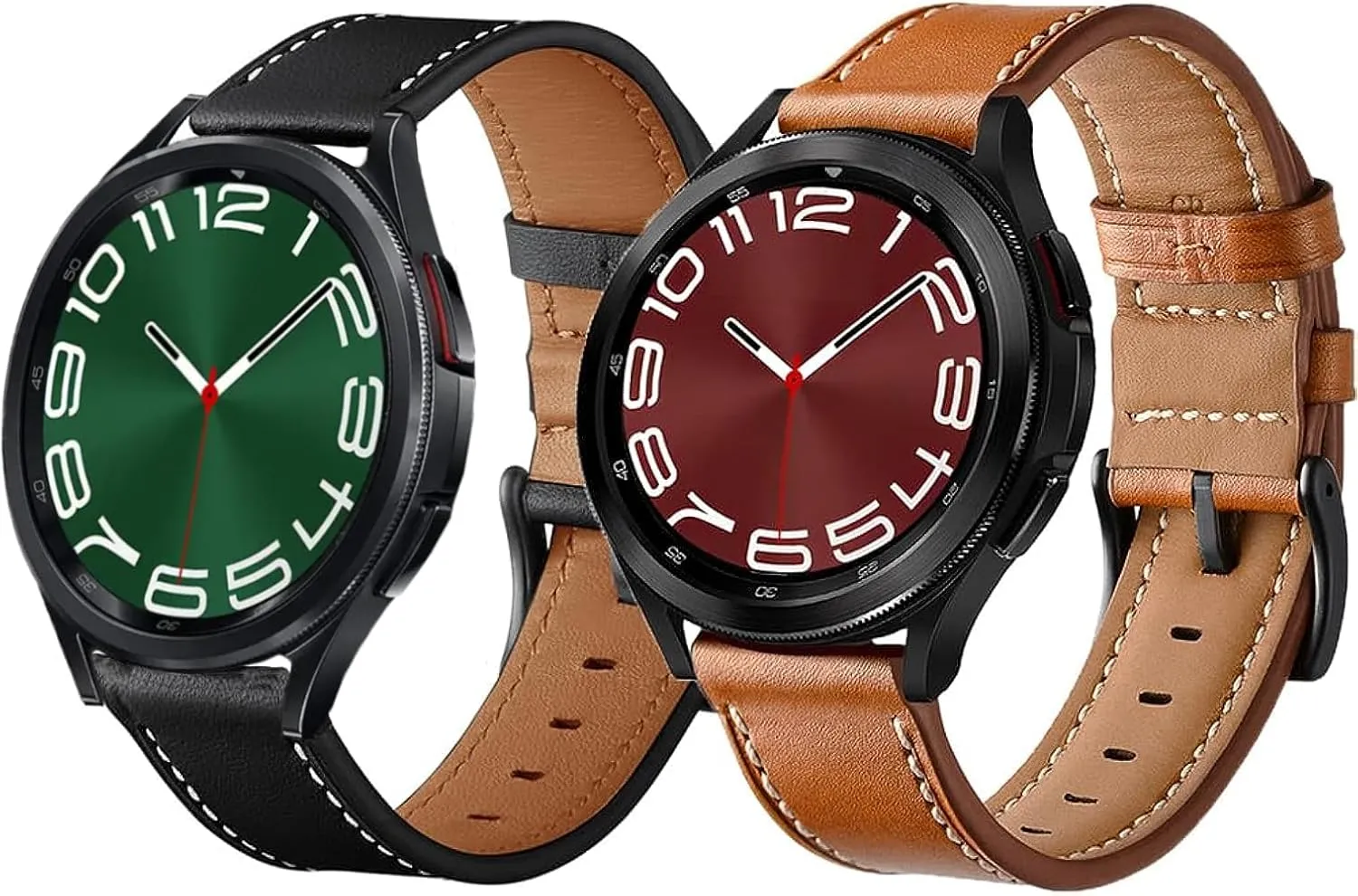 Galaxy Watch 5 Pro Bands 45mm, Galaxy Watch 7/6/4 Classic Band 46mm 43mm 42mm, Samsung Galaxy Watch 6/5/4/Acitve 2 Bands 44mm 40mm, 20mm Leather Wristband Replacement Strap Men, Black Brown