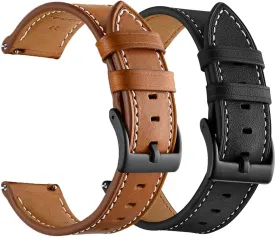 Galaxy Watch 5 Pro Bands 45mm, Galaxy Watch 7/6/4 Classic Band 46mm 43mm 42mm, Samsung Galaxy Watch 6/5/4/Acitve 2 Bands 44mm 40mm, 20mm Leather Wristband Replacement Strap Men, Black Brown