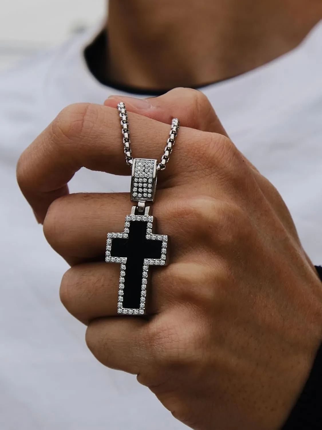 Gorgeous Cross Necklace for Men Women, Hip Hop Jewelry, 316L Stainless Steel Pendant Necklace, 23inch Chain, Come Gift Box