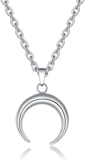 GulCean Moon Necklace for Men Women Stainless Steel Silver Boho Kpop Hip Hop Punk Style Dainty Bohemia Unique Beach Charm Crescent Half Moon Meniscus Pendant Necklace for Mom