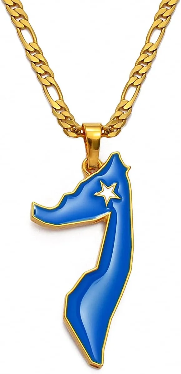 Hafrita Somalia Map Pendants Necklaces Silver Gold Men Map Flag Chain Pendant Necklaces