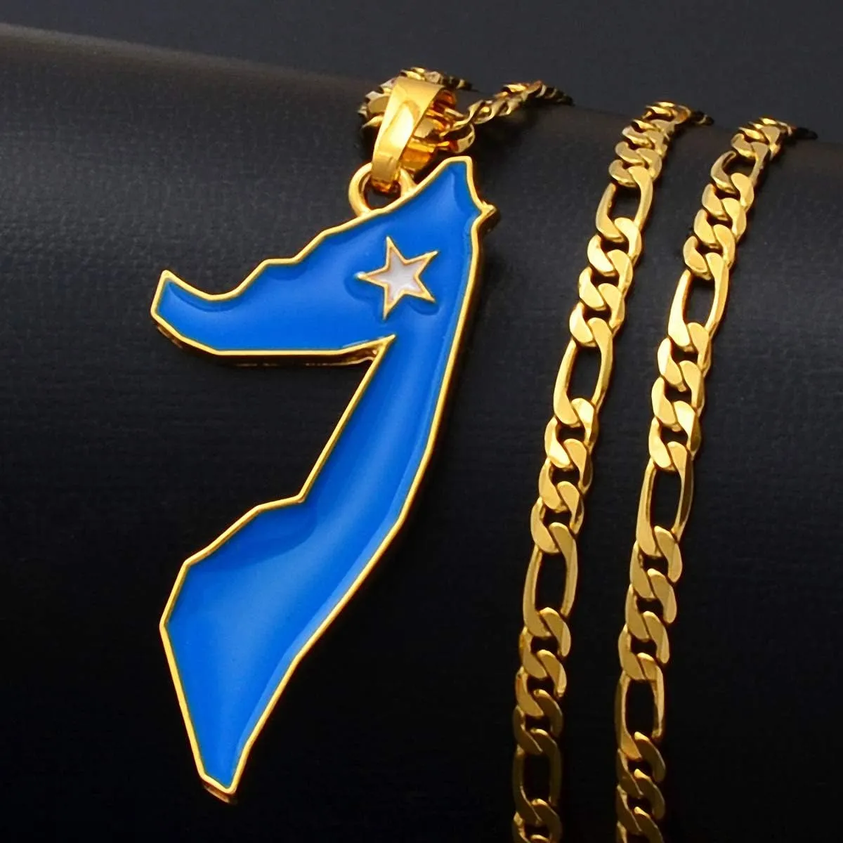 Hafrita Somalia Map Pendants Necklaces Silver Gold Men Map Flag Chain Pendant Necklaces