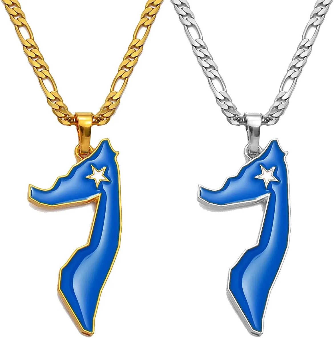 Hafrita Somalia Map Pendants Necklaces Silver Gold Men Map Flag Chain Pendant Necklaces