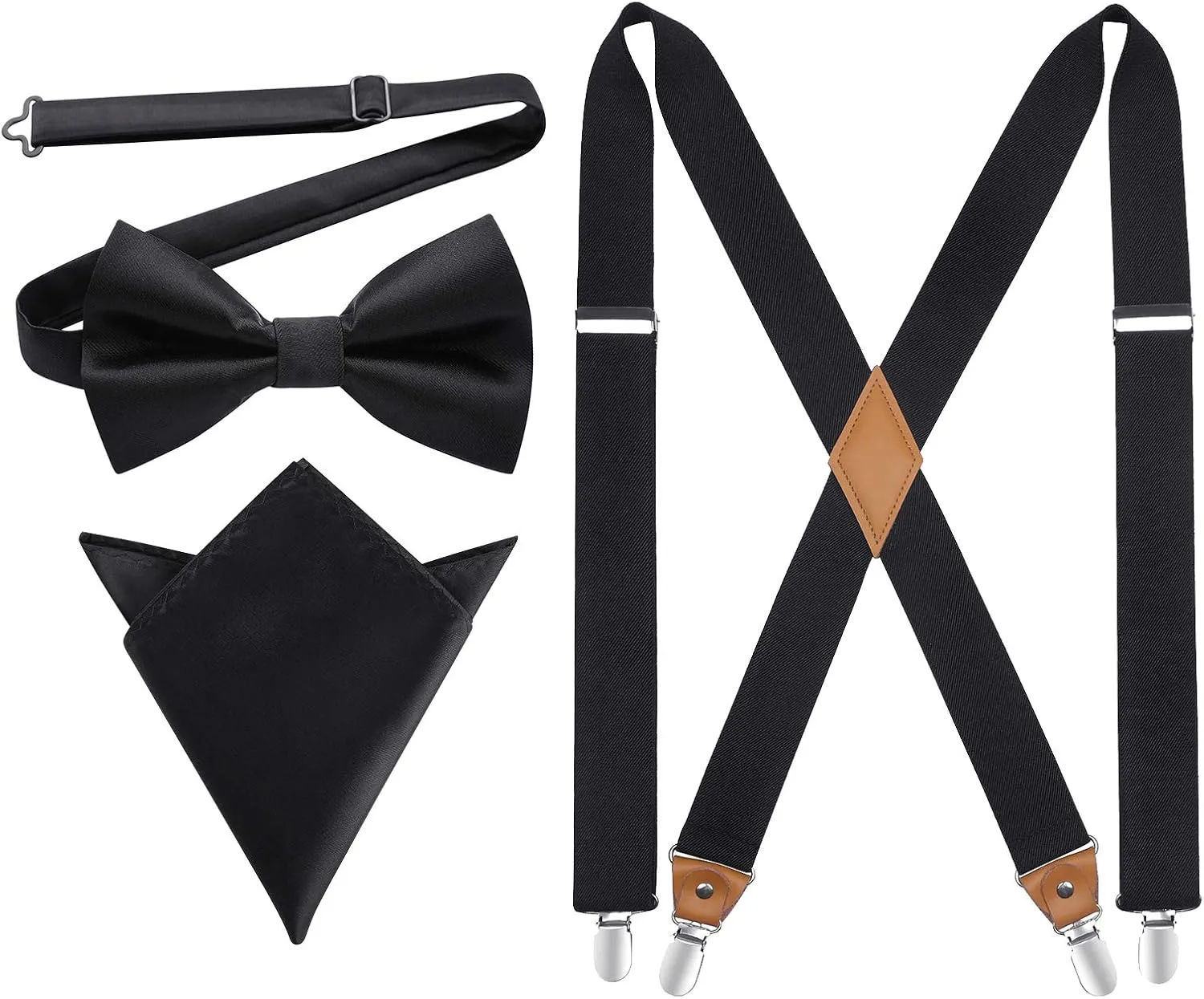 HISDERN Bow Tie and Suspenders for Men Elastic X-Back Suspender and Bowtie Set Adjustable Braces for Wedding Tuxedo