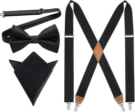 HISDERN Bow Tie and Suspenders for Men Elastic X-Back Suspender and Bowtie Set Adjustable Braces for Wedding Tuxedo