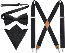 HISDERN Bow Tie and Suspenders for Men Elastic X-Back Suspender and Bowtie Set Adjustable Braces for Wedding Tuxedo