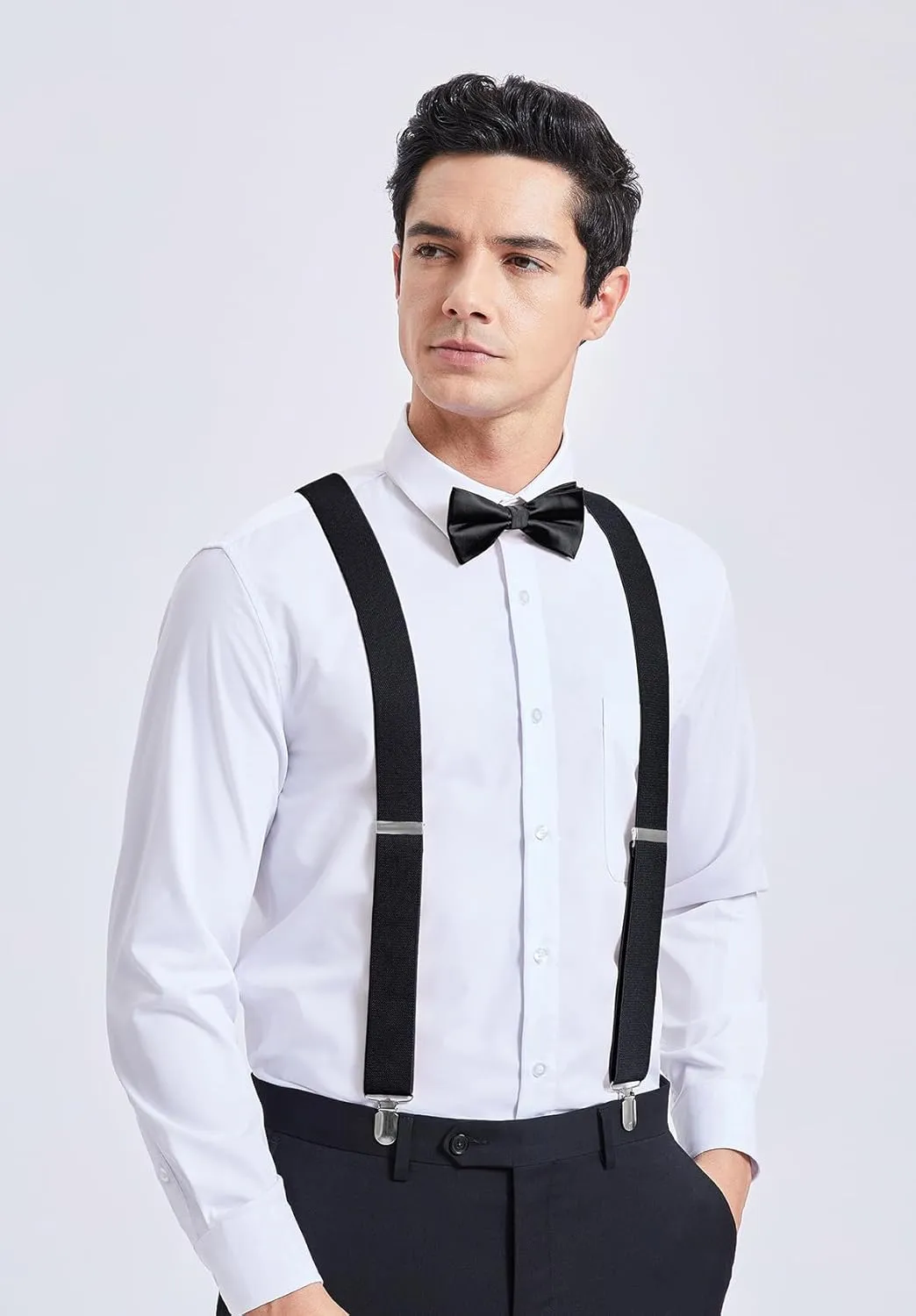 HISDERN Bow Tie and Suspenders for Men Elastic X-Back Suspender and Bowtie Set Adjustable Braces for Wedding Tuxedo