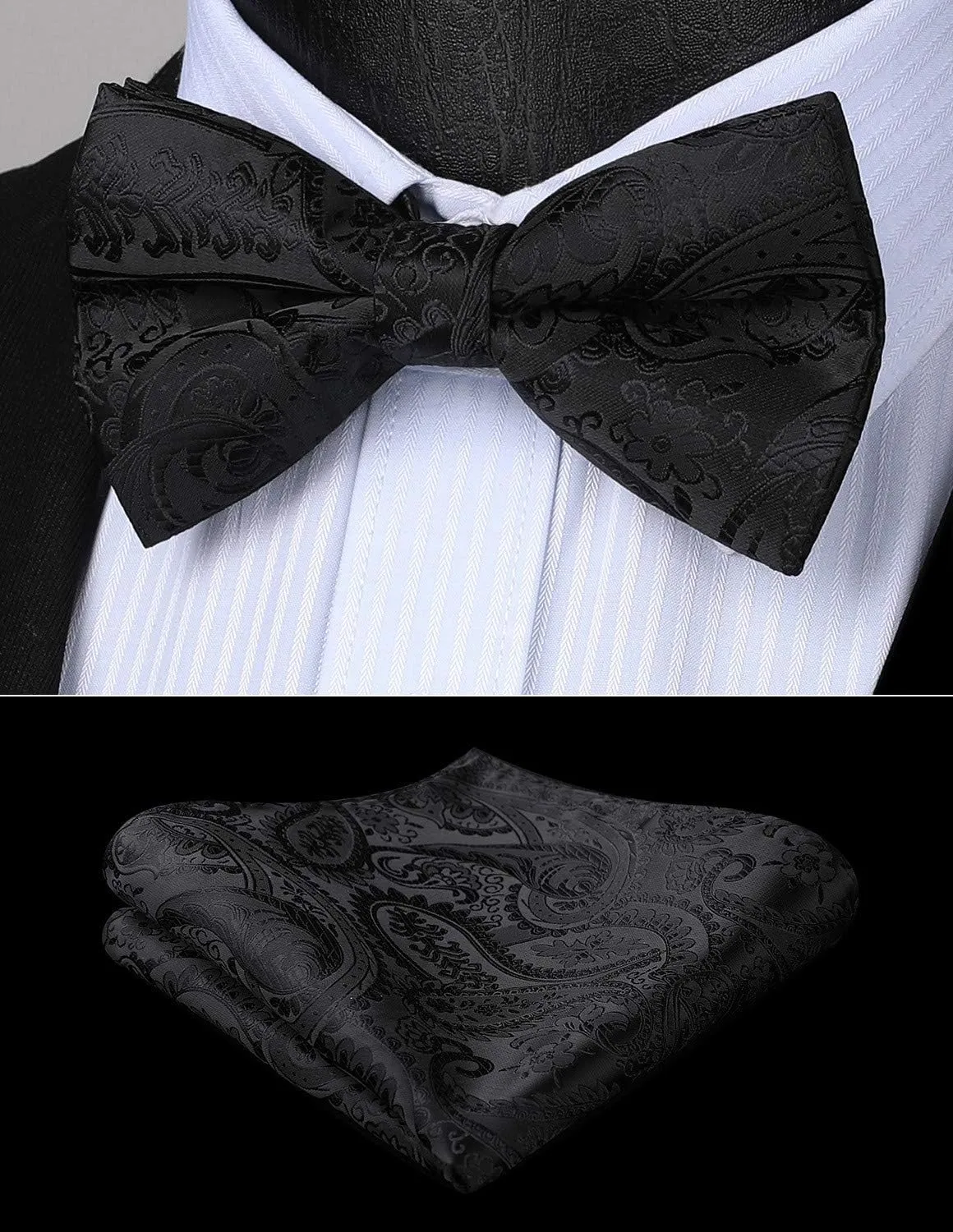 HISDERN Bow Tie and Suspenders for Men Elastic X-Back Suspender and Bowtie Set Adjustable Braces for Wedding Tuxedo