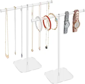 Jewelry Stand Necklace Stand 2 Tower, Clear Necklace Holder Jewelry Holder, Acrylic Jewelry Organizer, Bracelet Hanging Organizer, Display Stand for Bangles, Rings, Earrings and Watch