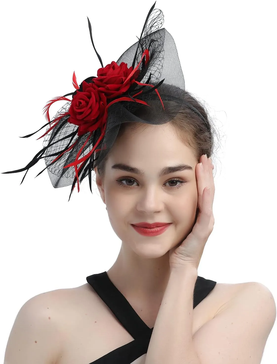 LATIMOON Fascinators Hat for Women Tea Party Headband Mini top Hats Cocktail Flower Mesh Feathers Hair Clip