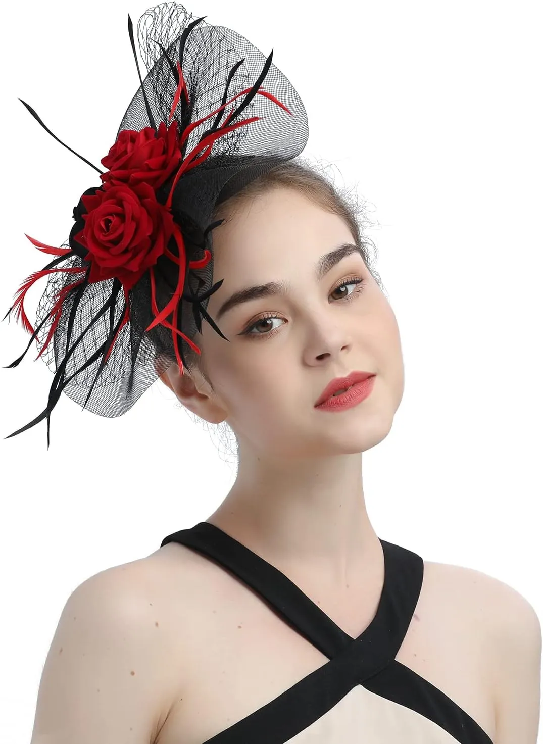 LATIMOON Fascinators Hat for Women Tea Party Headband Mini top Hats Cocktail Flower Mesh Feathers Hair Clip