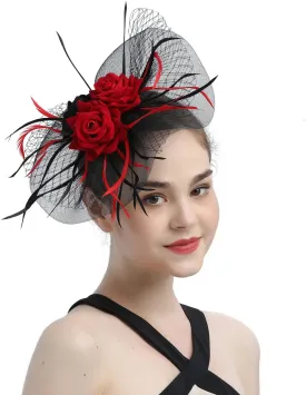 LATIMOON Fascinators Hat for Women Tea Party Headband Mini top Hats Cocktail Flower Mesh Feathers Hair Clip