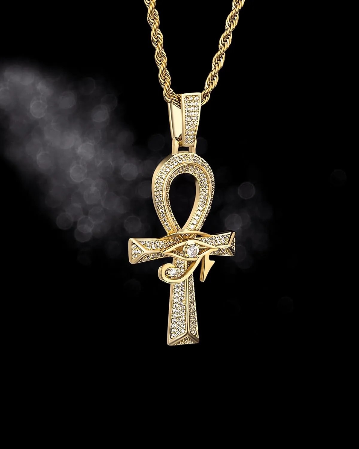 LuxeFlex Gothic Iced Out Diamond Jesus Cross Necklace with 20" Stainless Steel Rope Chain, 14K Gold Plated Pendant Religious Faith Cross Jewelry Gifts, Underground Hip-Hop Jewelry for Men Women