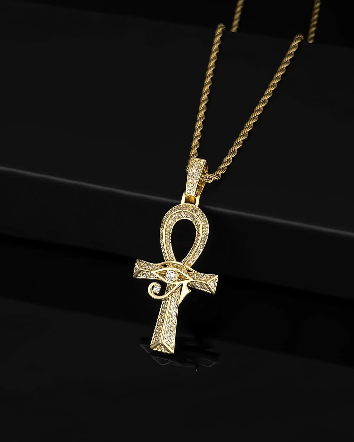 LuxeFlex Gothic Iced Out Diamond Jesus Cross Necklace with 20" Stainless Steel Rope Chain, 14K Gold Plated Pendant Religious Faith Cross Jewelry Gifts, Underground Hip-Hop Jewelry for Men Women