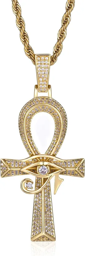 LuxeFlex Gothic Iced Out Diamond Jesus Cross Necklace with 20" Stainless Steel Rope Chain, 14K Gold Plated Pendant Religious Faith Cross Jewelry Gifts, Underground Hip-Hop Jewelry for Men Women