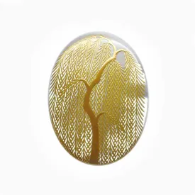 Maki-e Urushi Lacquer Brooch - White South Sea Pearl Shell / Willow Tree -, Traditional Japanese Urushi Lacquer Jewelry
