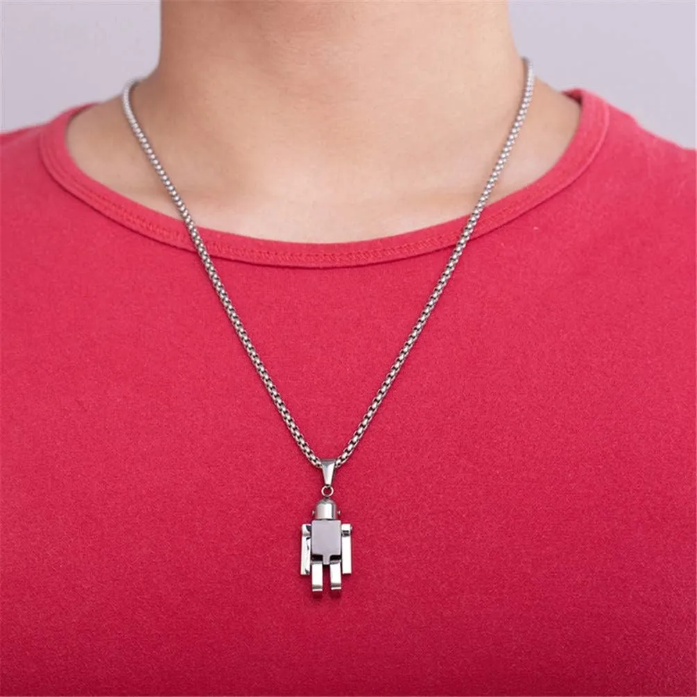 Men's Stainless Steel Hip Hop Movable Robot Charm Necklace Pendant Gothic Biker Jewelry for s
