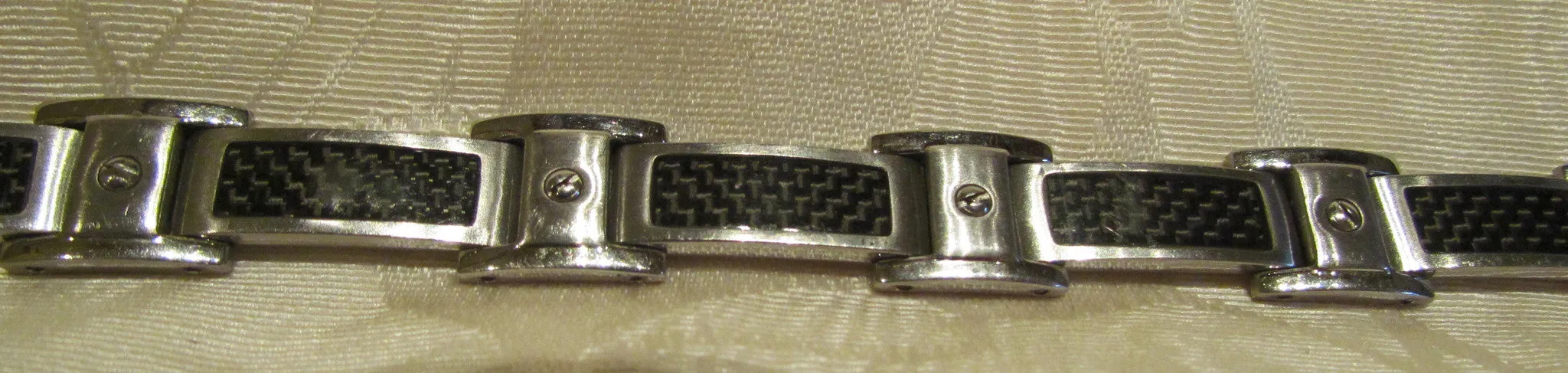 Mens Stainless Steel Link And Enamel Bracelet Vintage Holographic Enamel Inset Links