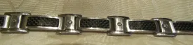 Mens Stainless Steel Link And Enamel Bracelet Vintage Holographic Enamel Inset Links