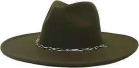 Men's Vintage Panama Jazz Cap with Chain Decor Classic Wide Brim Fedora Hats for Women Men