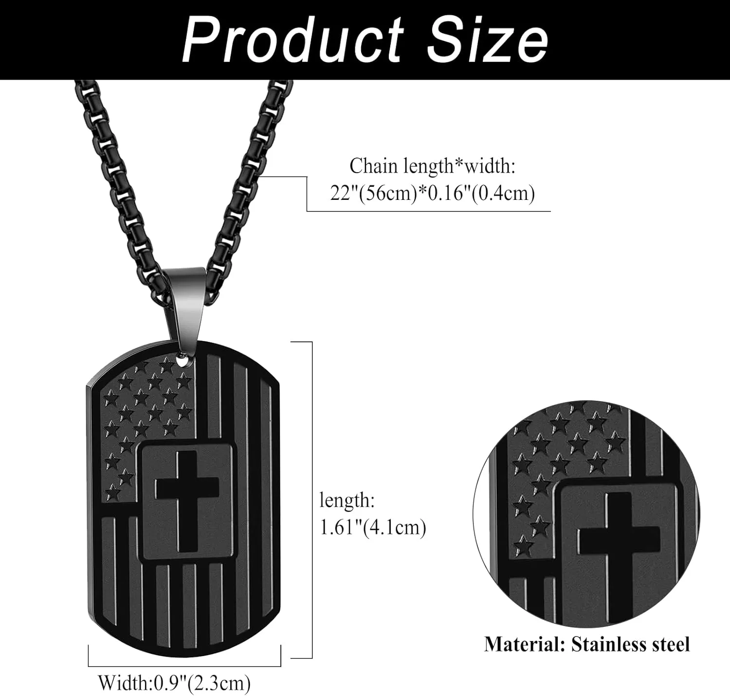 Military Dog Tag Necklace for Men: Black Stainless Steel Patriotic Pendant with American Flag & Bible Verse Jewelry Gifts for Husband/Son/Boyfriend