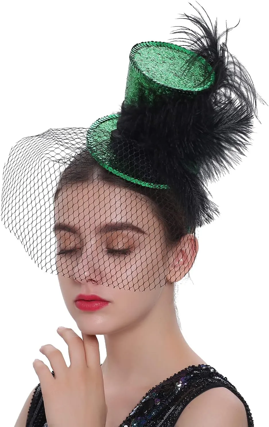 Mini Top Hat Fantasy Fascinators Hats for Women,Derby Tea Party Ostrich Feather Top Hat for Girls Party Decoration