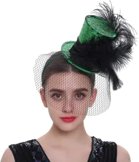 Mini Top Hat Fantasy Fascinators Hats for Women,Derby Tea Party Ostrich Feather Top Hat for Girls Party Decoration