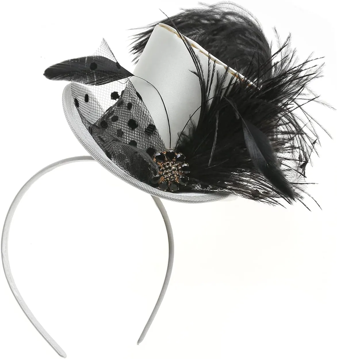 Mini Top Hat Fantasy Fascinators Hats for Women,Derby Tea Party Ostrich Feather Top Hat for Girls Party Decoration