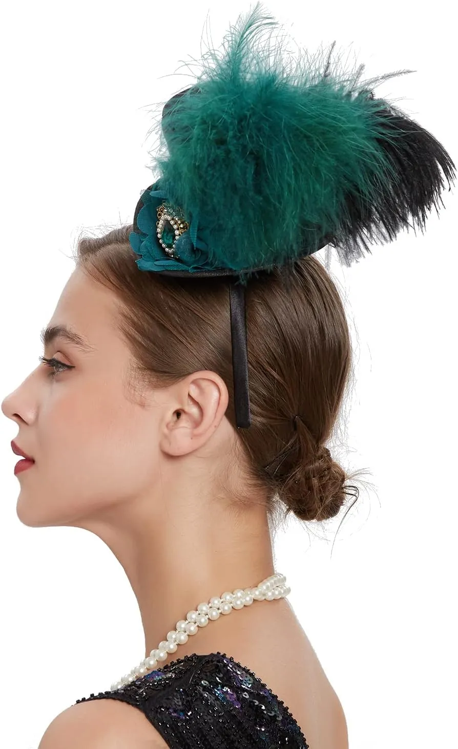 Mini Top Hat Fantasy Fascinators Hats for Women,Derby Tea Party Ostrich Feather Top Hat for Girls Party Decoration
