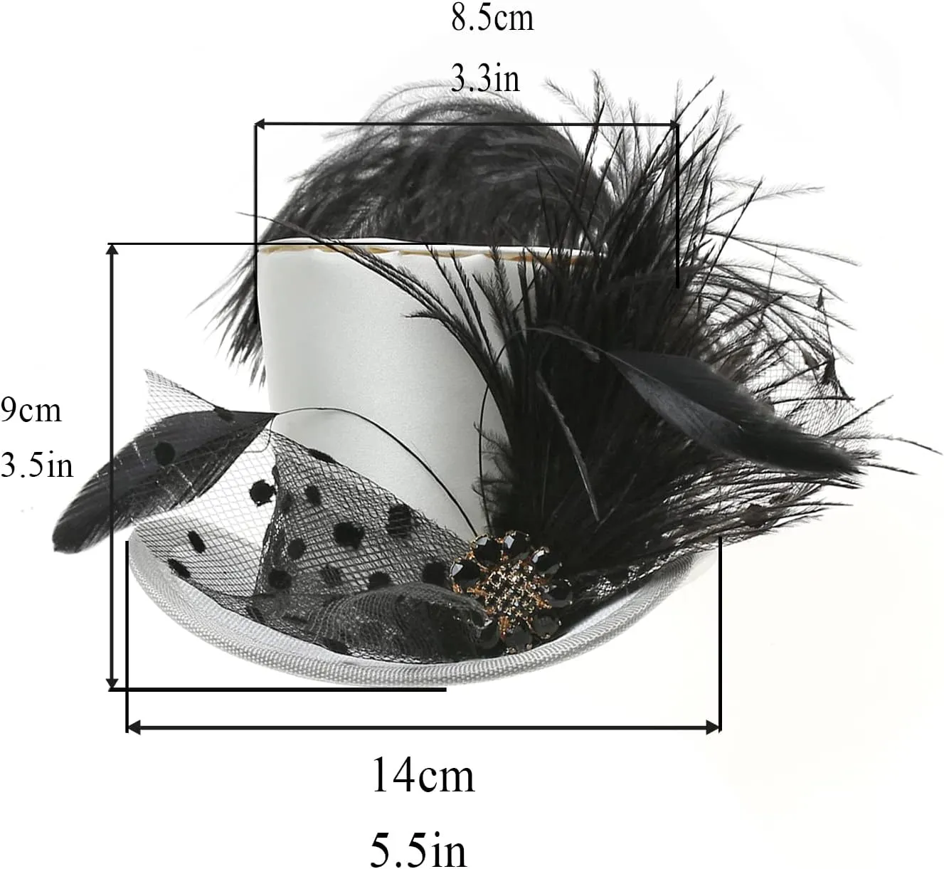 Mini Top Hat Fantasy Fascinators Hats for Women,Derby Tea Party Ostrich Feather Top Hat for Girls Party Decoration