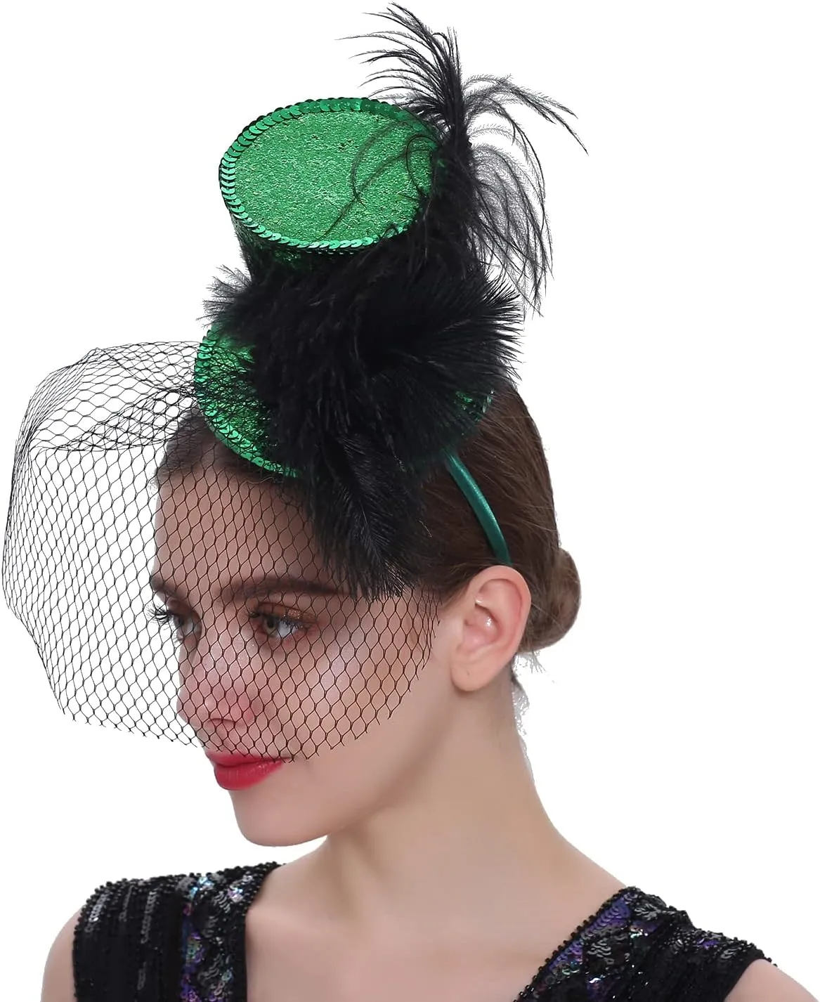 Mini Top Hat Fantasy Fascinators Hats for Women,Derby Tea Party Ostrich Feather Top Hat for Girls Party Decoration