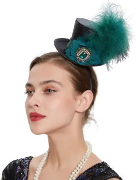 Mini Top Hat Fantasy Fascinators Hats for Women,Derby Tea Party Ostrich Feather Top Hat for Girls Party Decoration