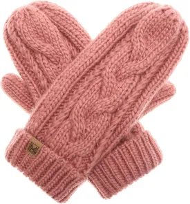 MIRMARU Womens Warm Winter Gloves Cozy Soft Cable Knit Mittens with Fleece Lining