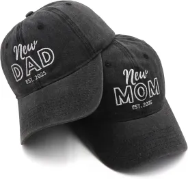 Mom and Dad Hats Est 2025 New Mom Dad Gifts Embroidered Mom Dad Hats Adjustable Baseball Cap New Parents Gifts