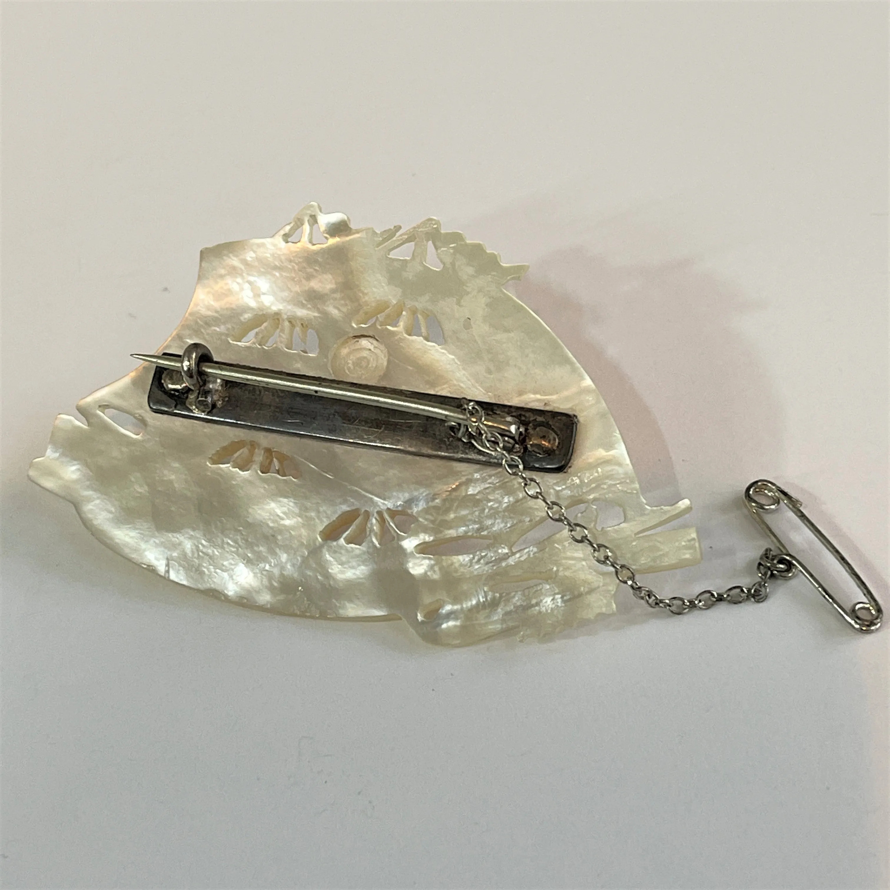 Mother of Pearl Vintage Carved Sailing Ship Brooch