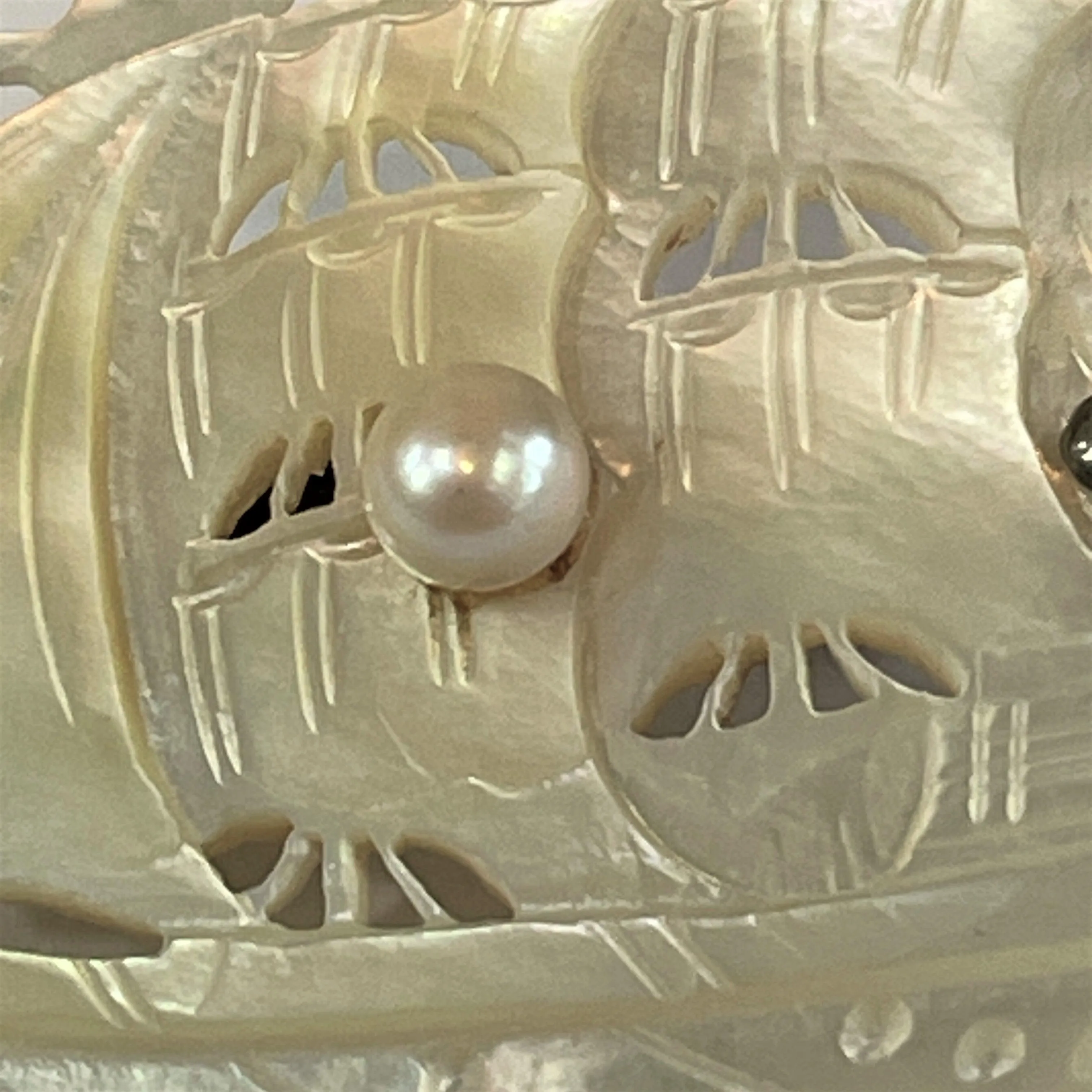 Mother of Pearl Vintage Carved Sailing Ship Brooch