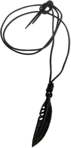 NOVICA Artisan Handmade Mens Leather Pendant Necklace Carved Horn on Cords Indonesia Animal Themed Bird [Cord 18 in min L x 23.5 in max L x 0.1 in W Pendant(s) 2.4 in L x 0.5 in W x 0.2 in]