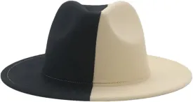 Patchwork Hat for Men Panamas Dress Formal Wedding Cap Women Fedora Hats Sombreros Black Beige 56-58cm(Adults)