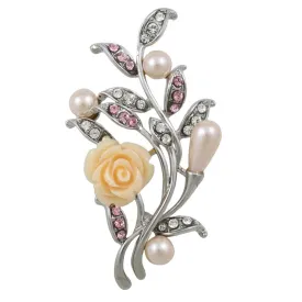 Peach Rose with Light Pink Pearl Buds Brooch Pin - PRP023