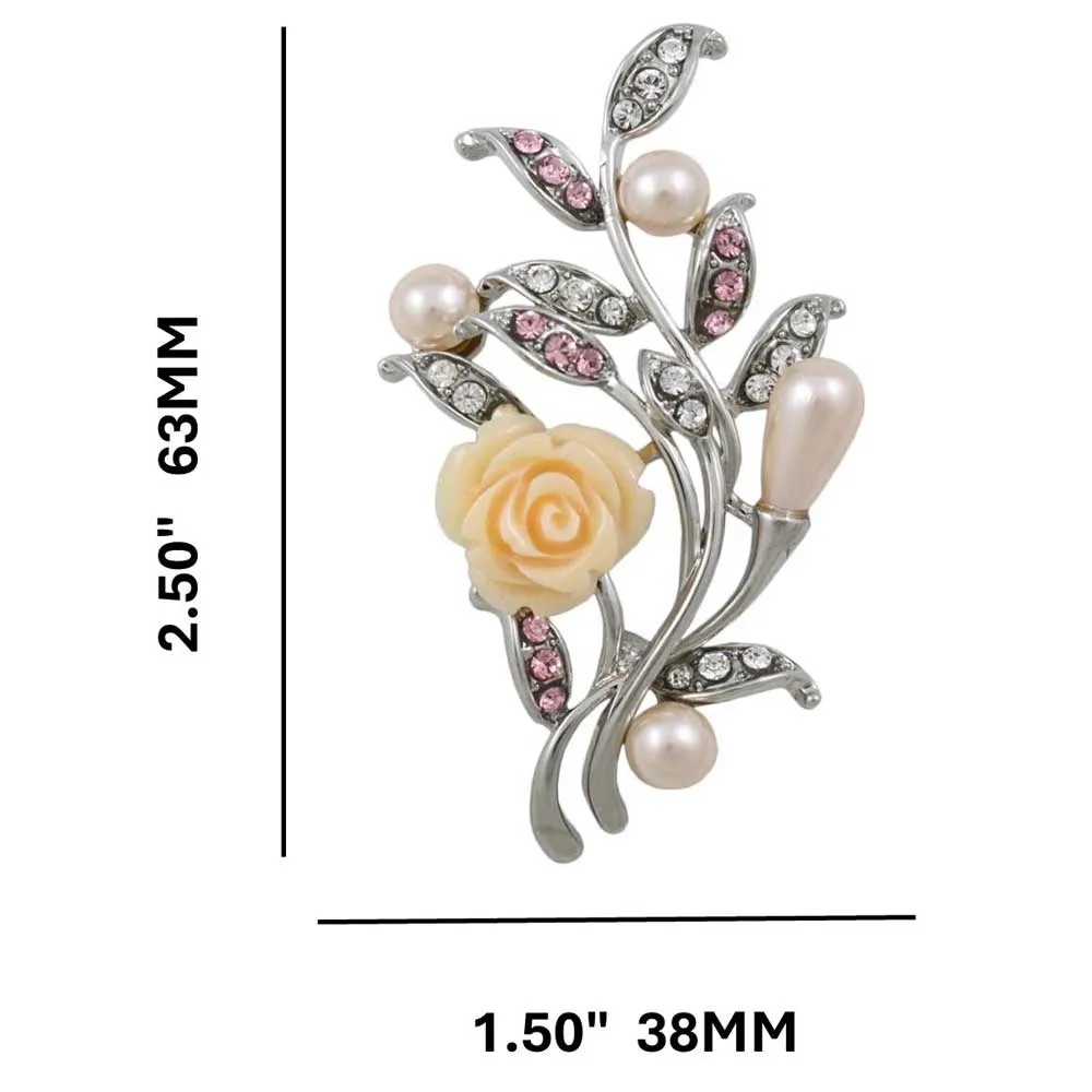 Peach Rose with Light Pink Pearl Buds Brooch Pin - PRP023