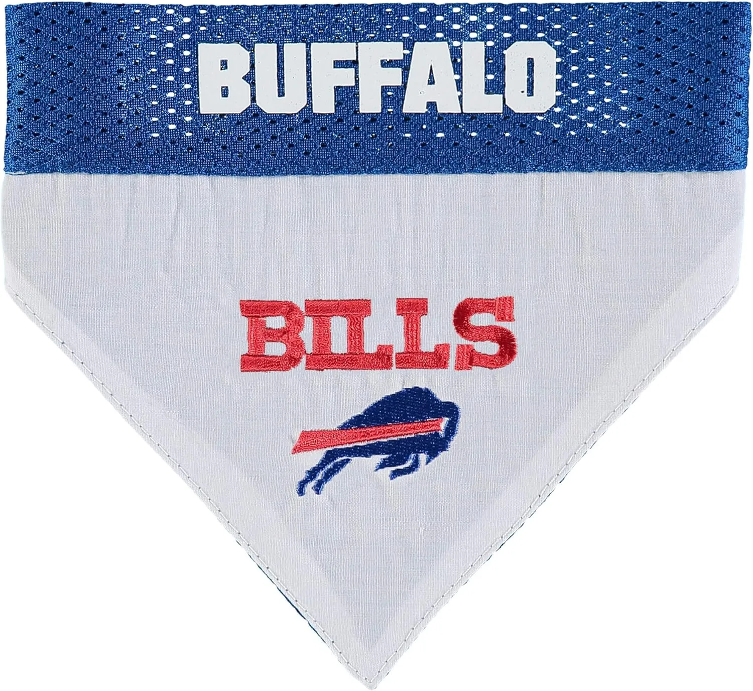 Pets First NFL DOG BANDANA - BUFFALO BILLS REVERSIBLE PET BANDANA. 2 Sided Sports Bandana with a PREMIUM Embroidery TEAM LOGO, Small/Medium. - 2 Sizes & 32 NFL Teams available